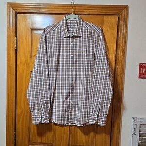Bugatchi Brown and White Plaid Dress Shirt